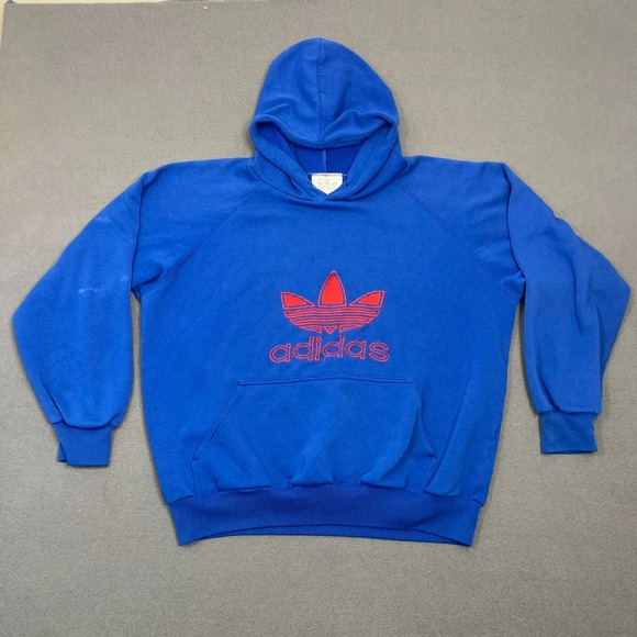 adidas Other - Vintage Adidas Trefoil Hoodie Mens Large Blue Red Embroidered Pullover READ
